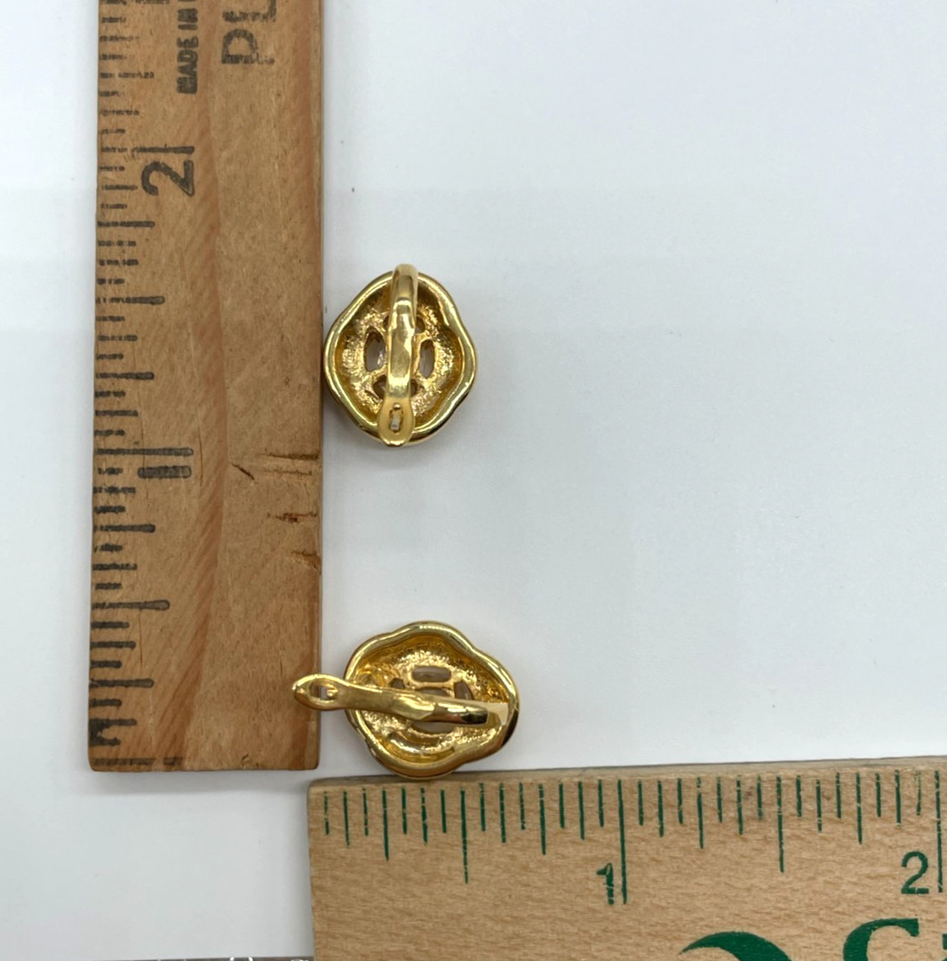 Gold Plated Herringbone chain with Rhinestone wave design pierced earrings set