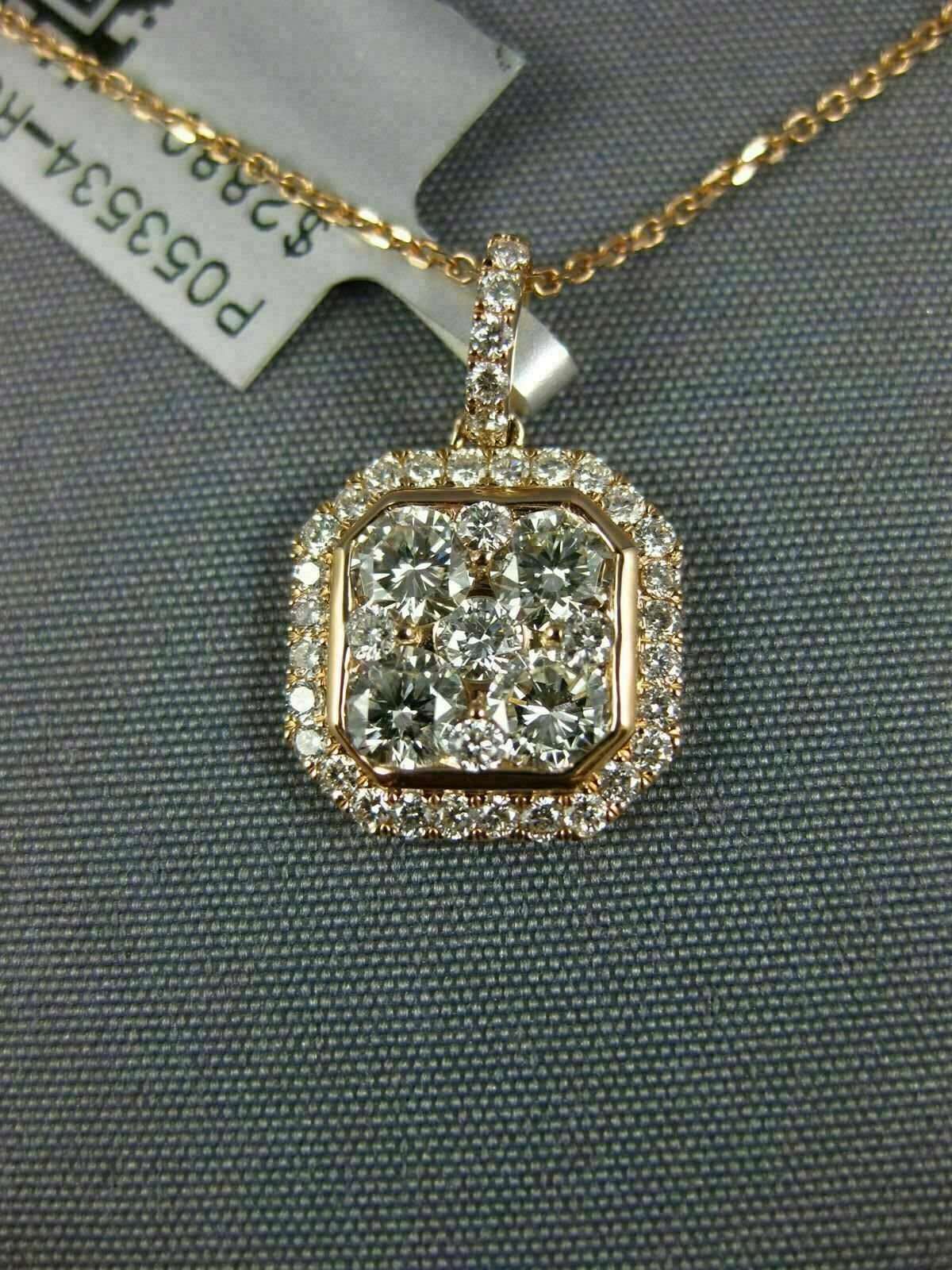 ESTATE LARGE .74CT DIAMOND 18K ROSE GOLD 3D SQUARE OCTAGON CLUSTER HALO PENDANT