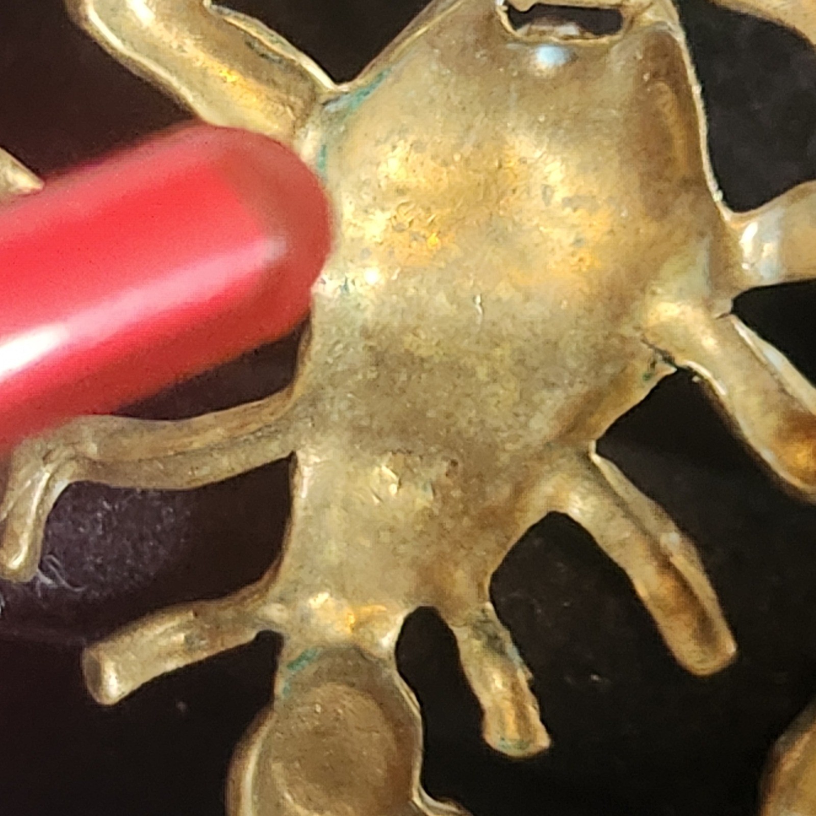 Vintage Gold bronze Tone Scorpion Pendant Red Rhinestone Eye Desert Zodiac
