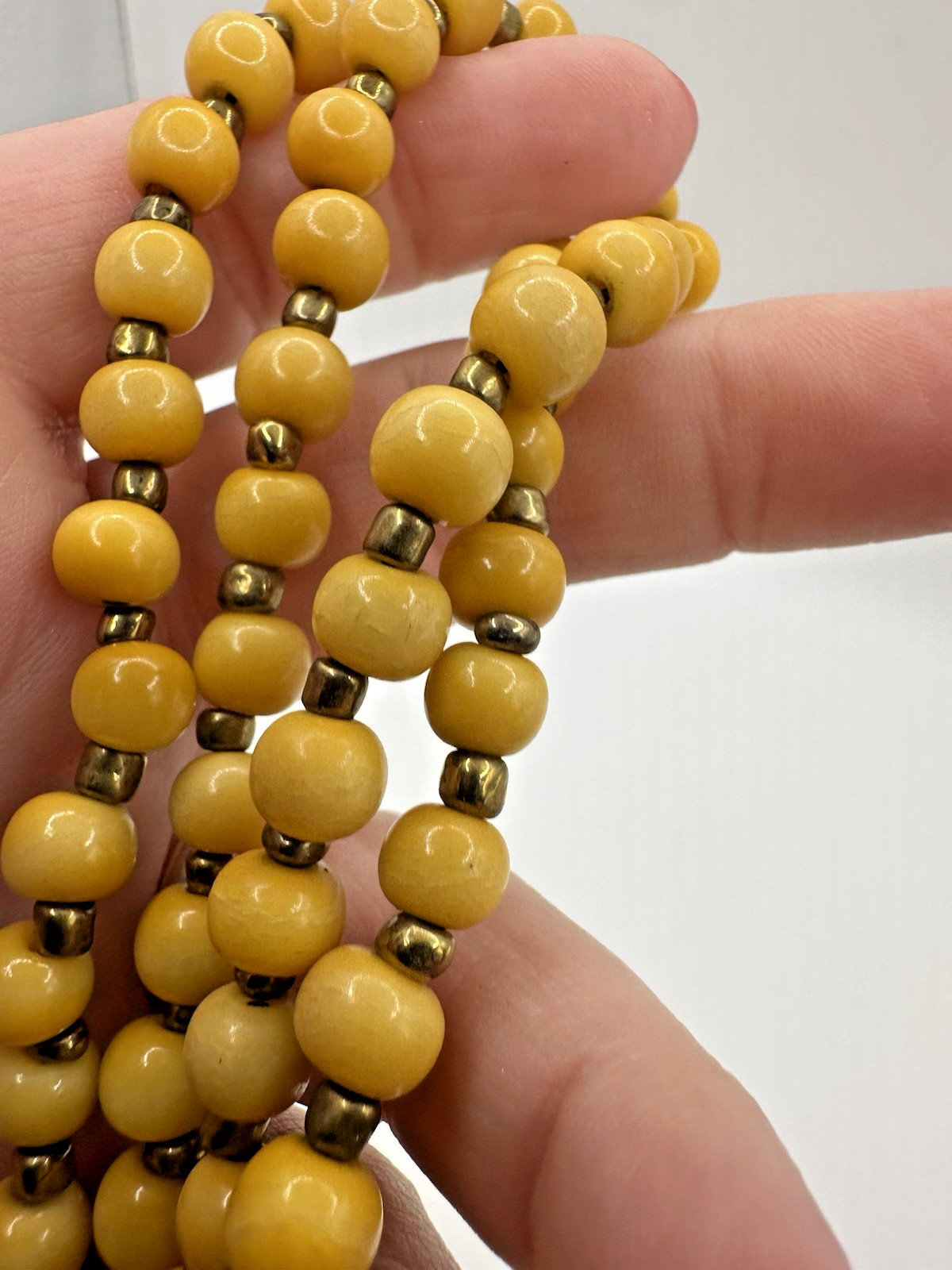 Butterscotch One of A Kind Beaded Statement Necklace with Gold Tone Spacer Beads