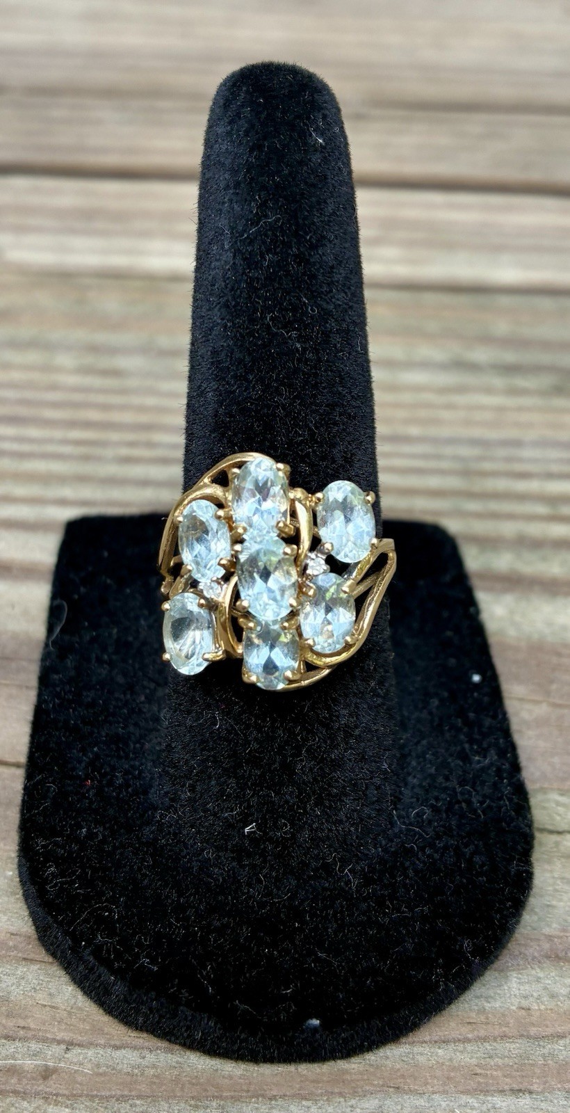 Vintage 10k Aquamarine Diamond Chips Ring Sz 6