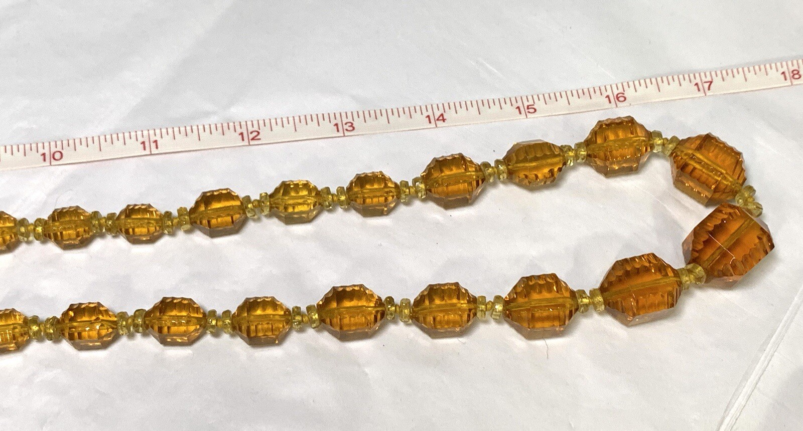 Vintage STUNNING Amber Czech Glass Lozenge Hand Knotted Beaded Necklace 36″ !