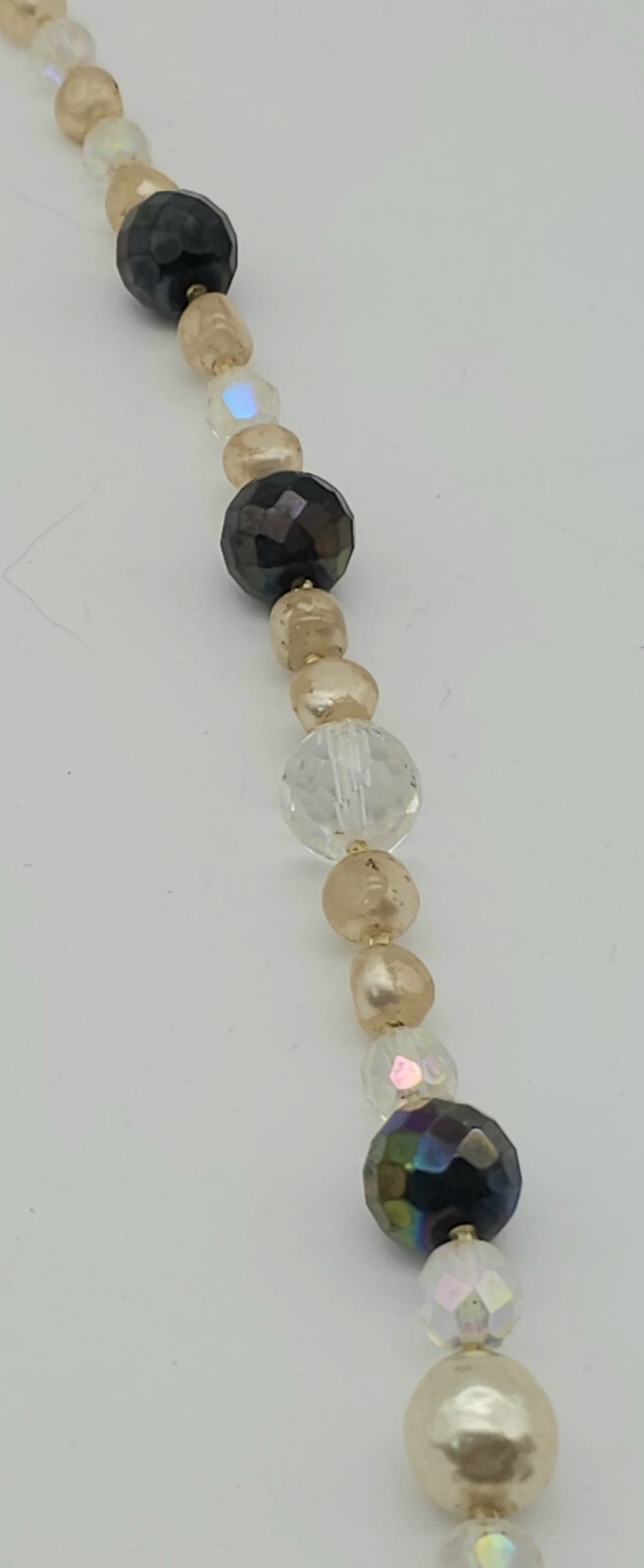 Vintage Faux Pearl Faceted Iridescent Red Clear Beaded Necklace 24-in