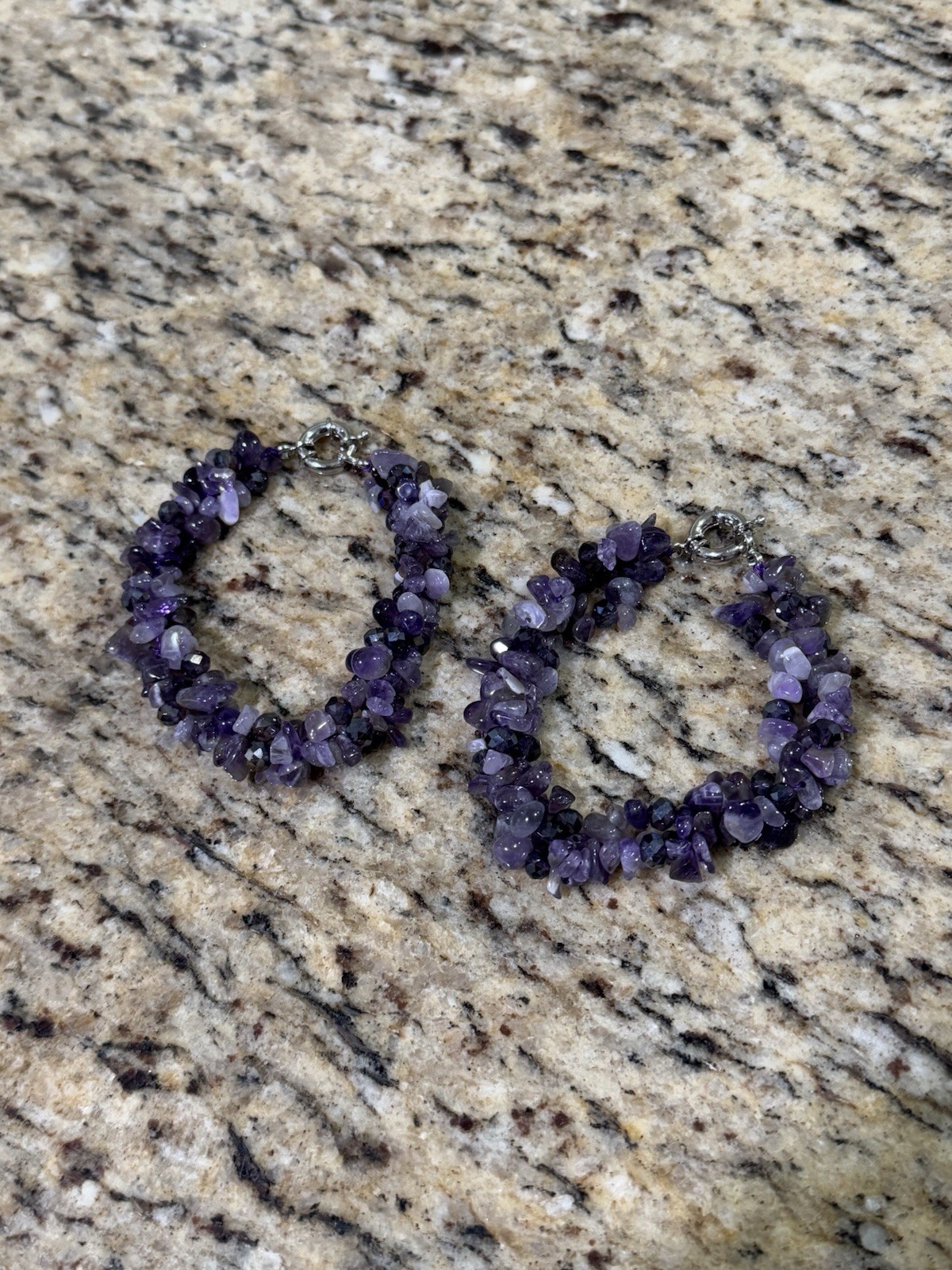 Lot of 2 Vintage Amethyst Chip Bead Bracelets Multi Strand Twisted Torsade Clasp