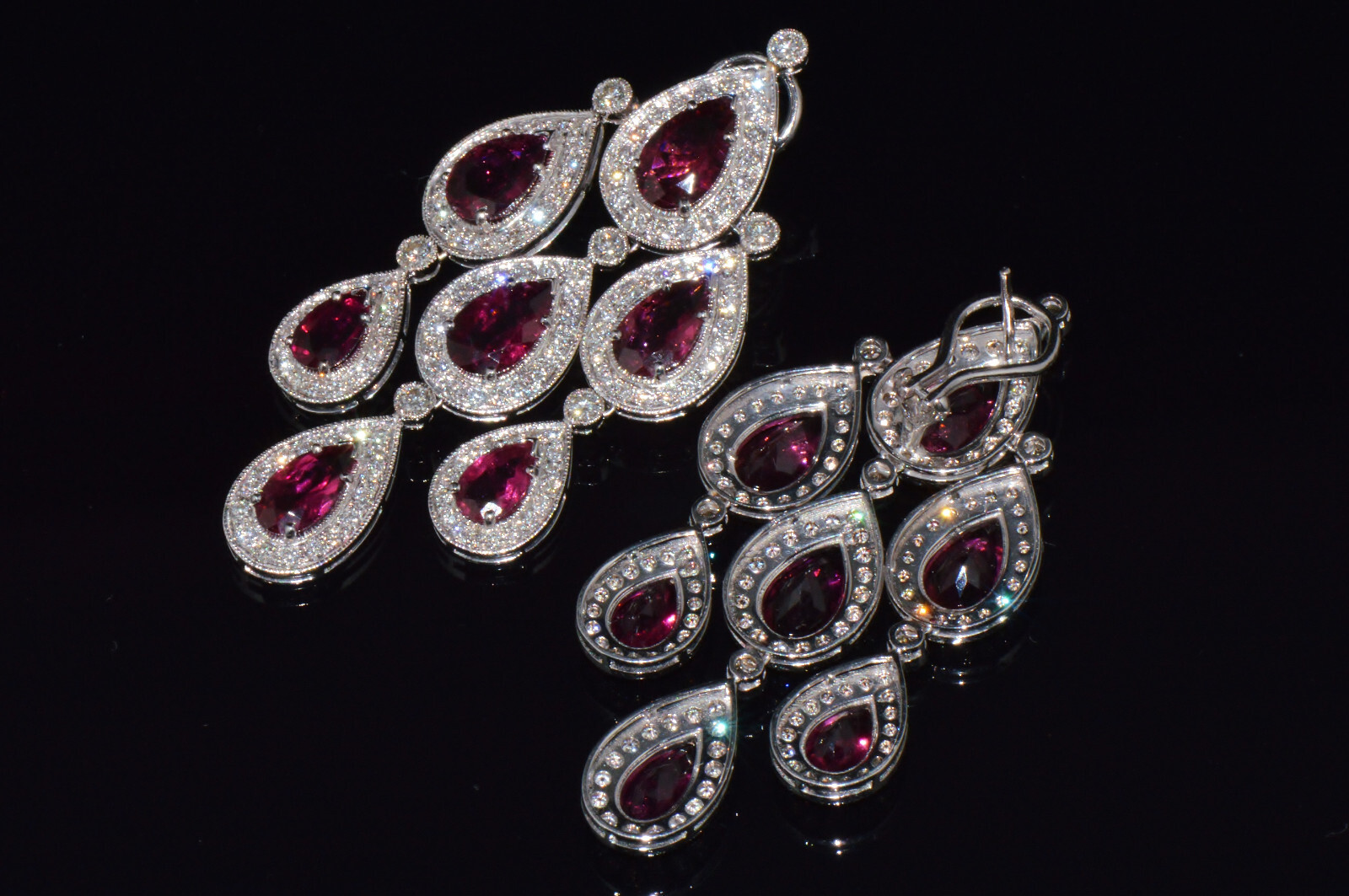 Certified Natural 23.53Cts Diamond Tourmaline 18K Solid Gold Chandelier Earrings