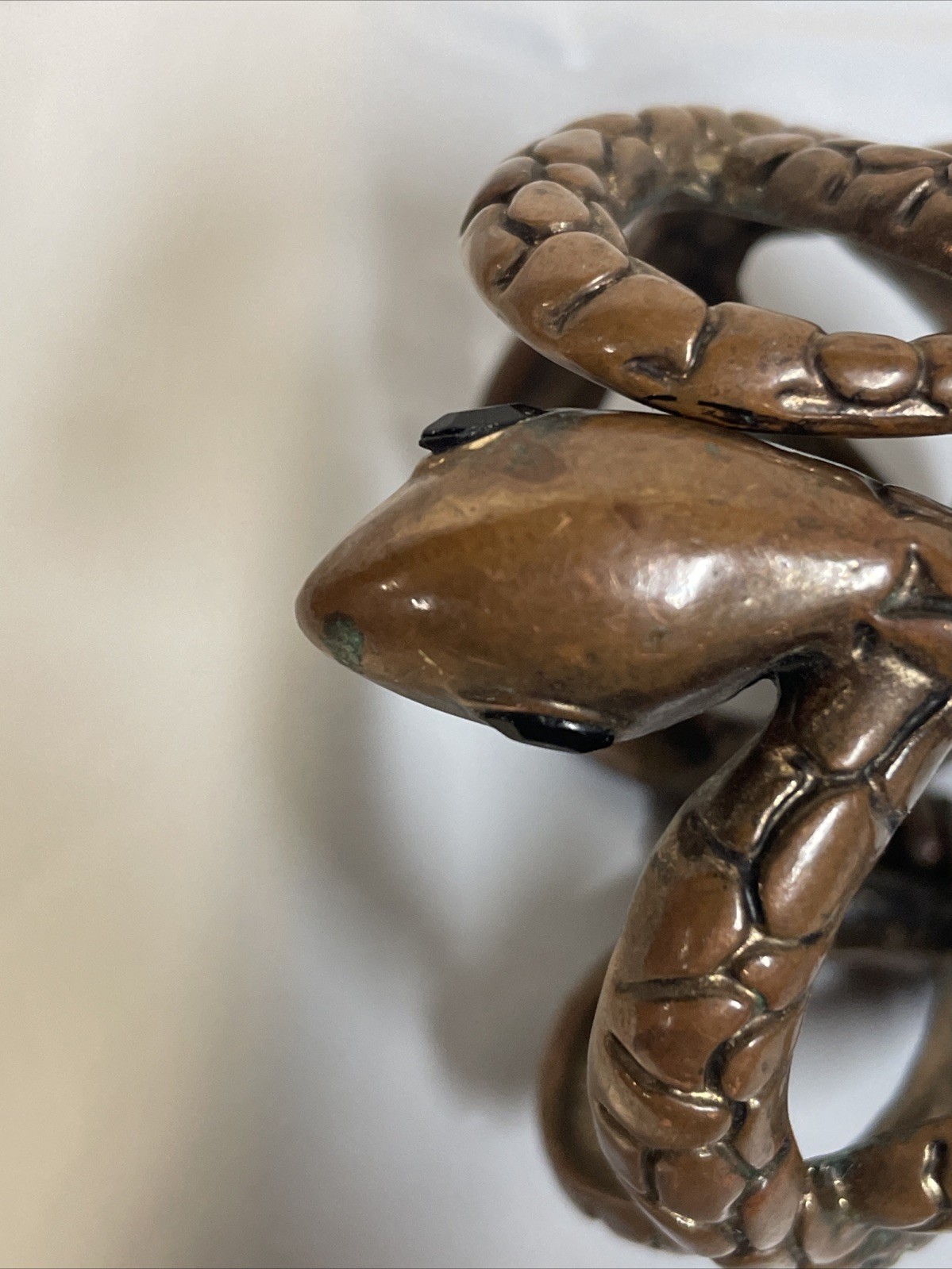 1970 – 1980 Copper Coiled Snake Biker Goth Western Hinged Bracelet Vtg Gem Eyes