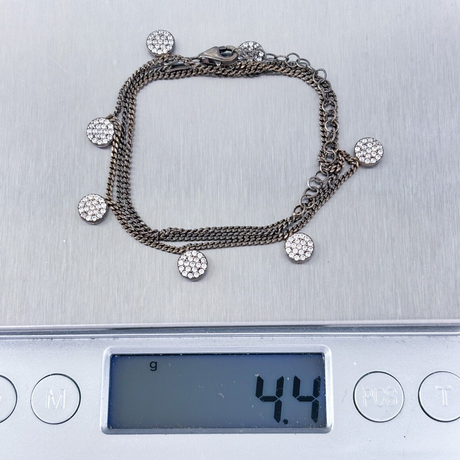 Vintage Sterling Silver 925 Adjustable Cubic Zirconia Charm Necklace 15″-17″