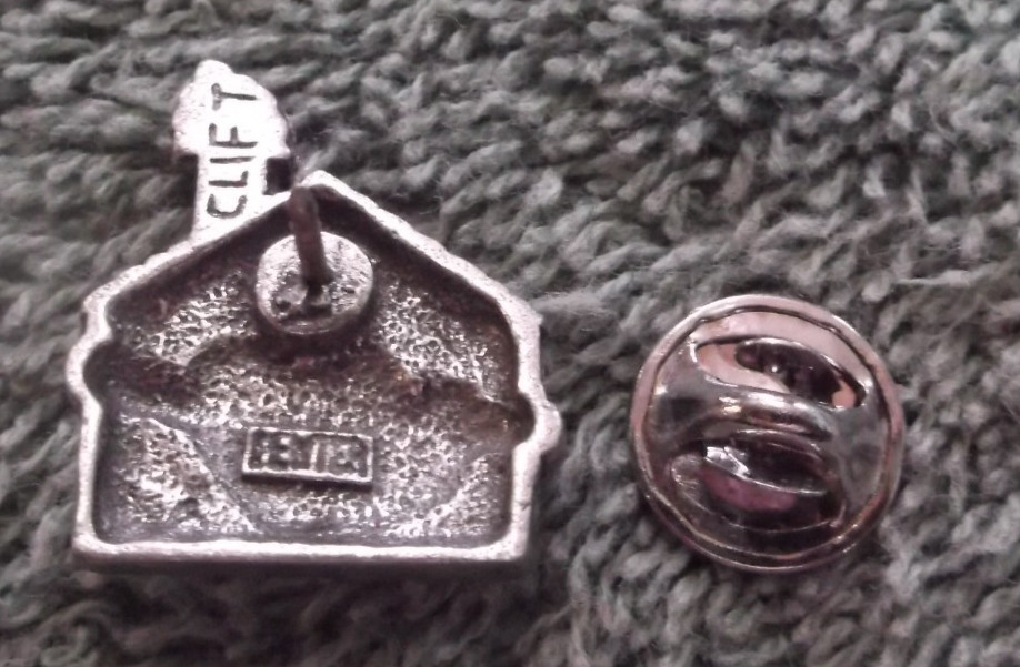 Vintage Clift Pewter House With Hearts Lapel Pin