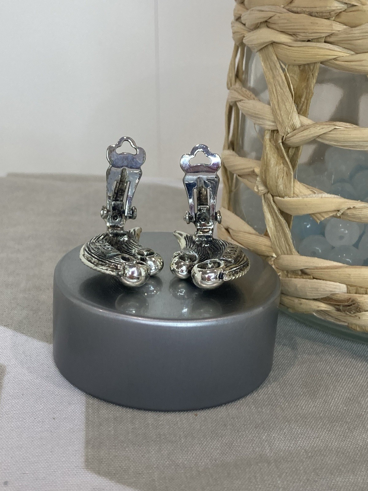 Vintage Signed BSK Silver Tone Clip-On Scroll Earrings – Approximately 1/2” Long