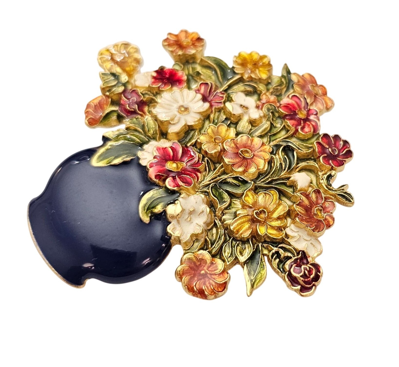 MFA Vase of Flowers Brooch, Multi-Colored Enamel Bouquet Pin Signed J790