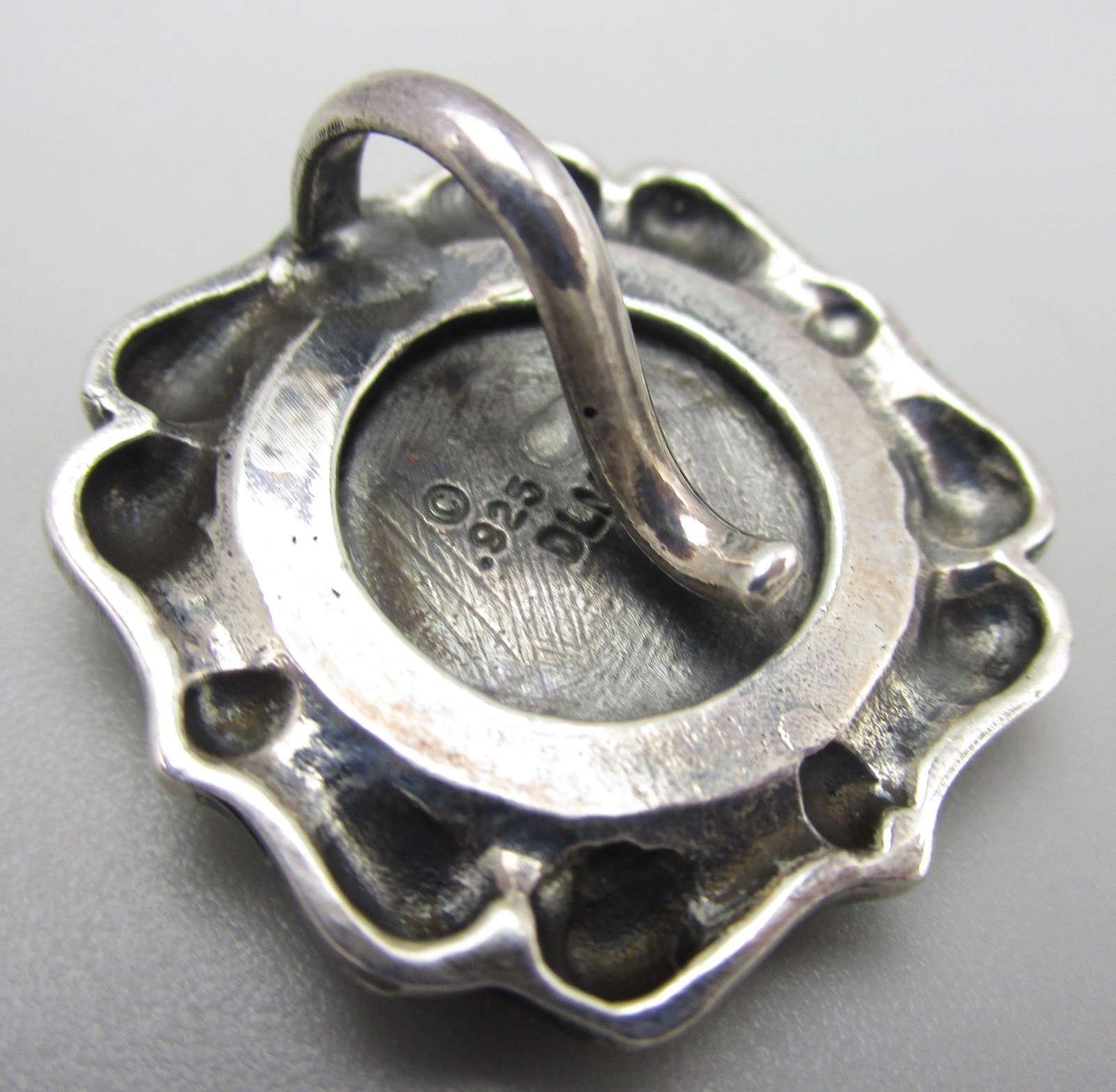 DIAN MALOUF STERLING 1″ MISSION CHURCH PENDANT WITH STARS & SCALLOPED BORDER