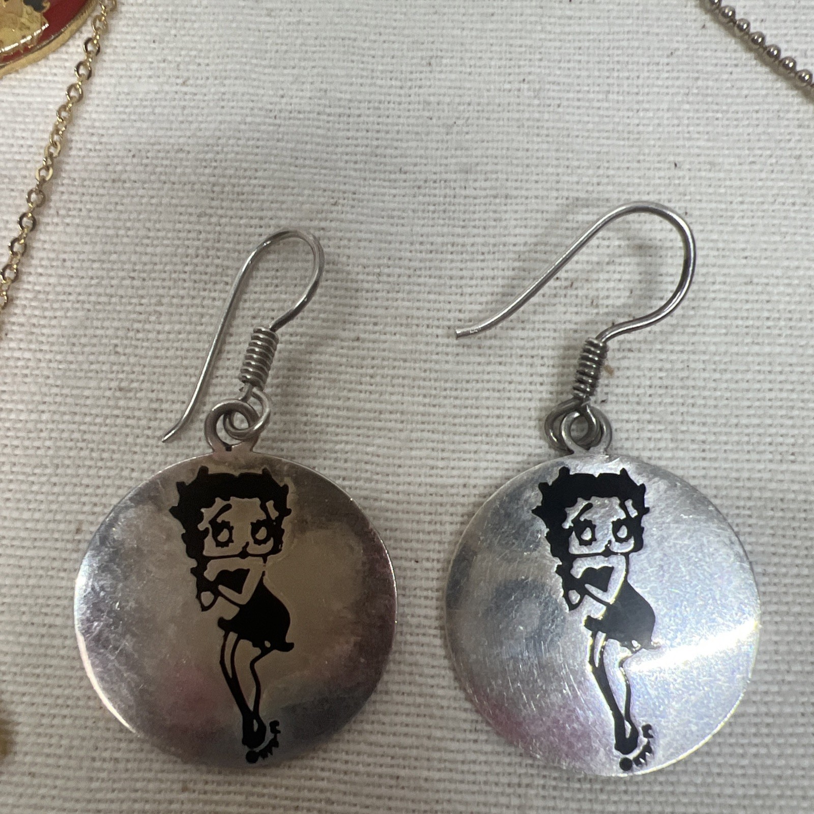 Betty Boop Vintage 90s Jewelry Round Pair Of Earrings Sterling Silver 925 Mex
