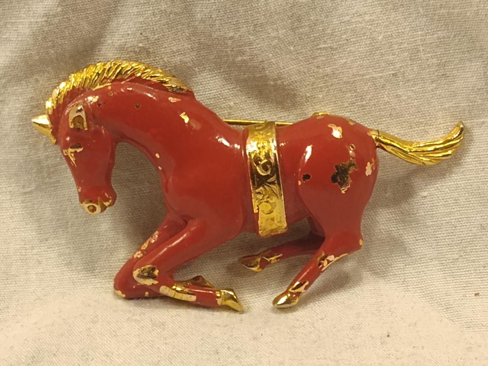Vintage Red Horse Brooch Pin Equestrian