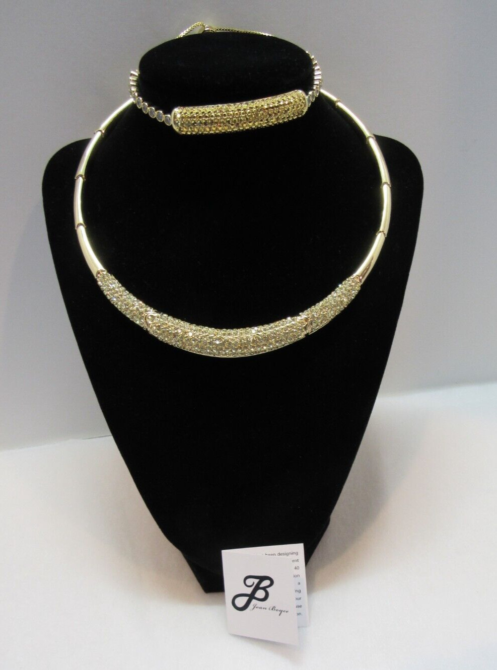 JOAN BOYCE JB Gold-tone + Rhinestone Necklace & Bracelet Set~ New in Boxes HSN