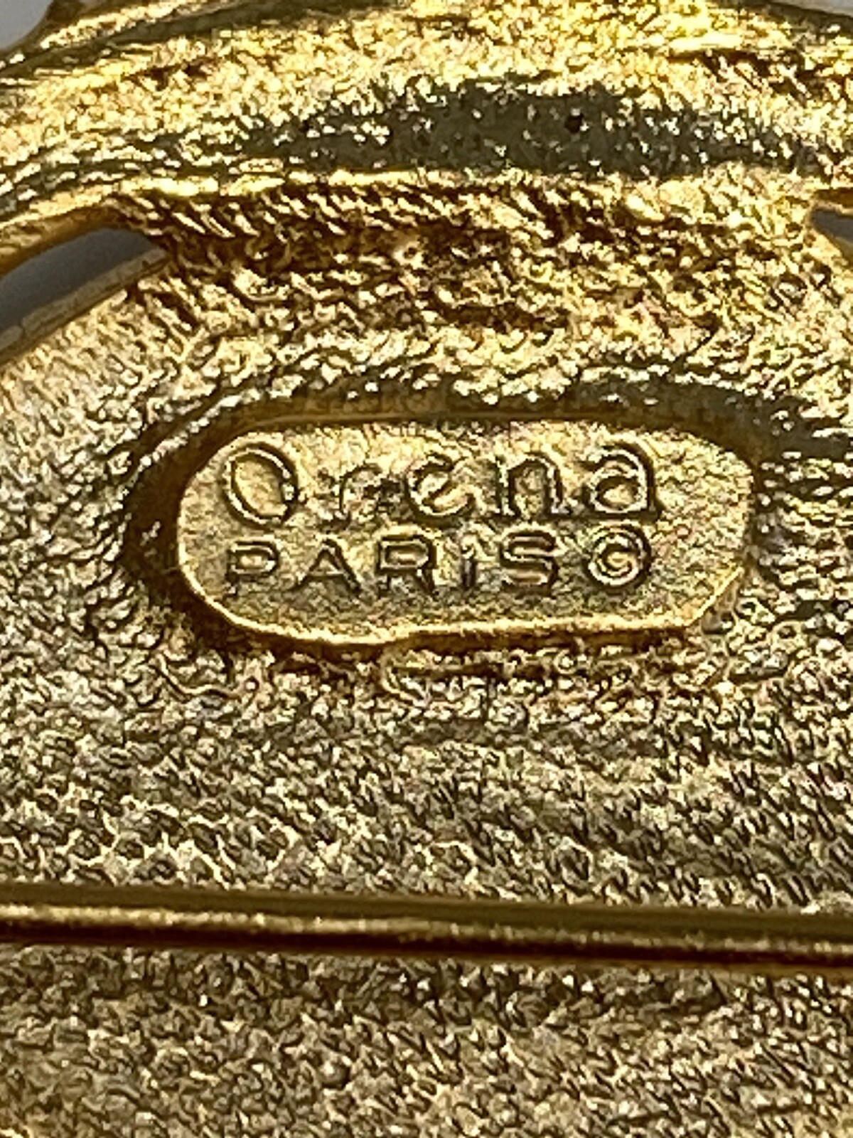 Orena Paris Brooch Glass Blue Abstract Gold Tone Vintage Estate