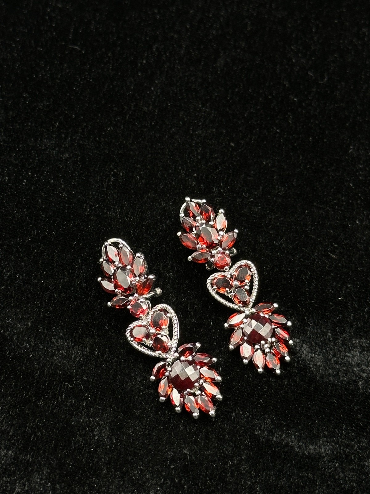 Beautiful Victorian Handmade Faceted Garnet Earrings, 925 Sterling Silver