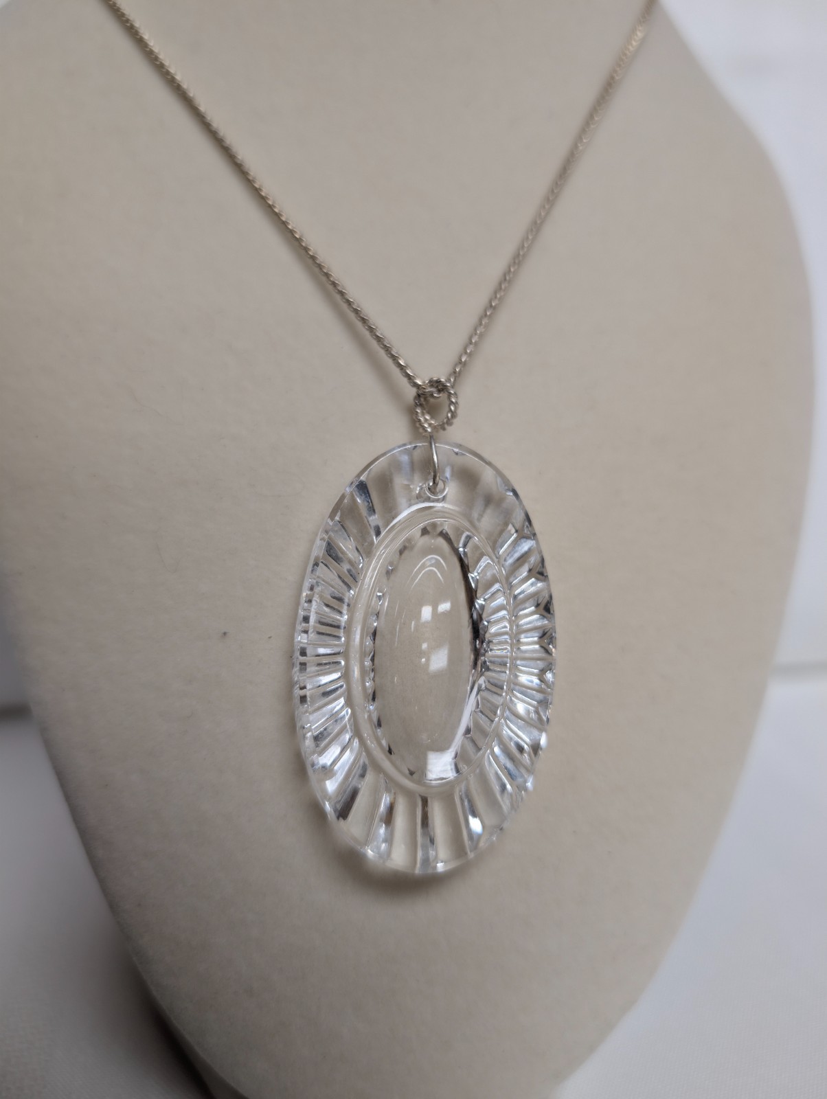 Vintage Waterford Crystal Large Pendant 925 Silver Chain Necklace