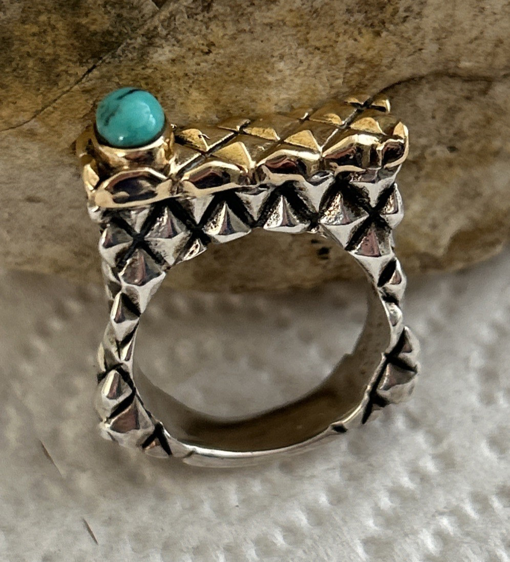 Vtg Dian Malouf Ring:Hallmarked DLM 14K Gold 925 Sterling Turquois Ring:Sz 10