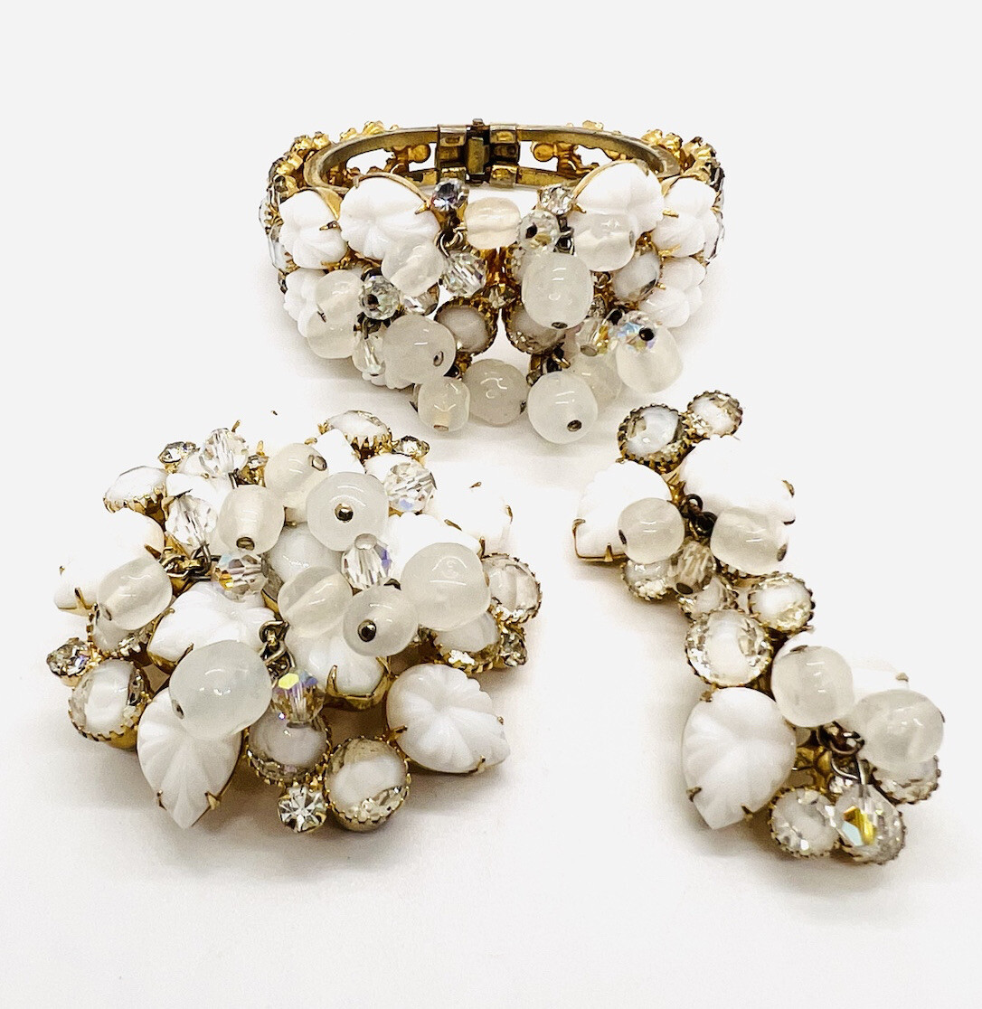 JULIANA Delizza & Elster 3pc Demi Parure Molded Glass Givre Rhinestone Cha Cha