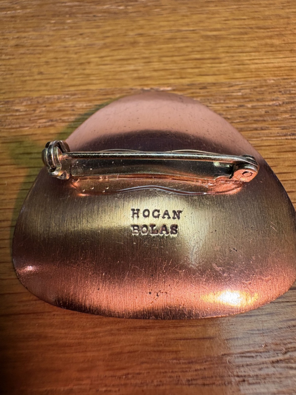 Vintage”HOGAN BOLAS” Brooch,Copper Enamel Finish.