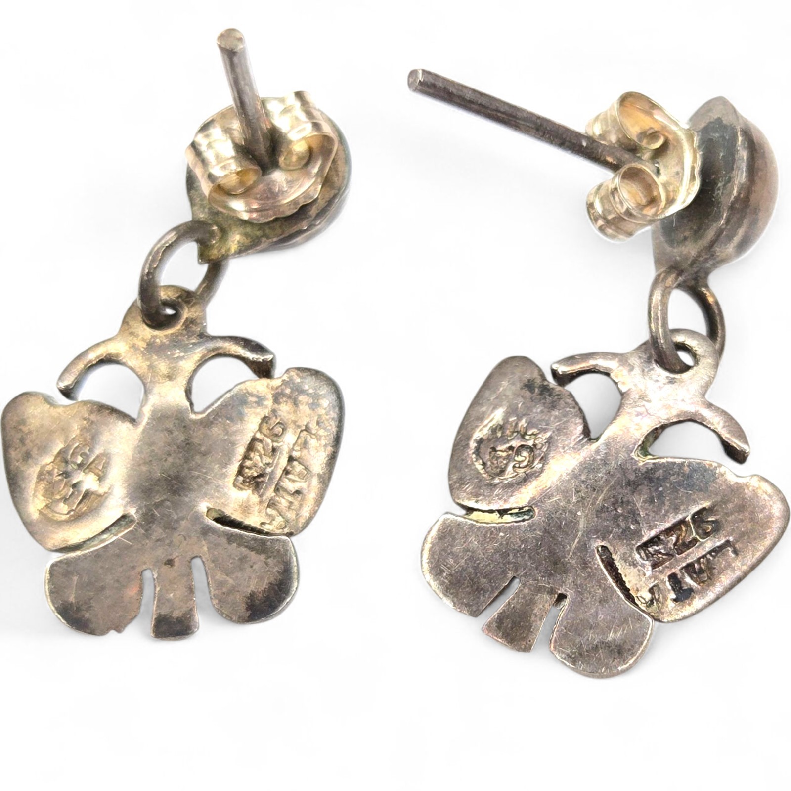 Vintage Mexico Sterling Silver Turquoise Chip Inlay Butterfly Bracelet Earrings
