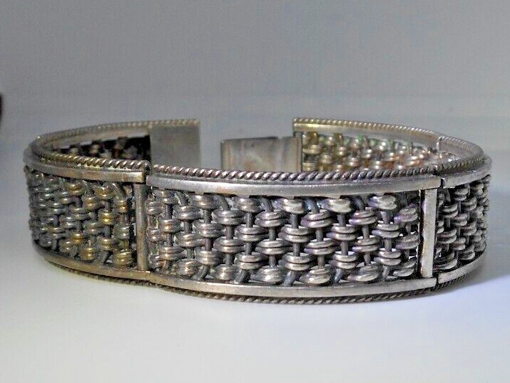 Antique Panel Bracelet Sterling Silver Turkish Ottoman 17mm 7in 39g Hallmarked