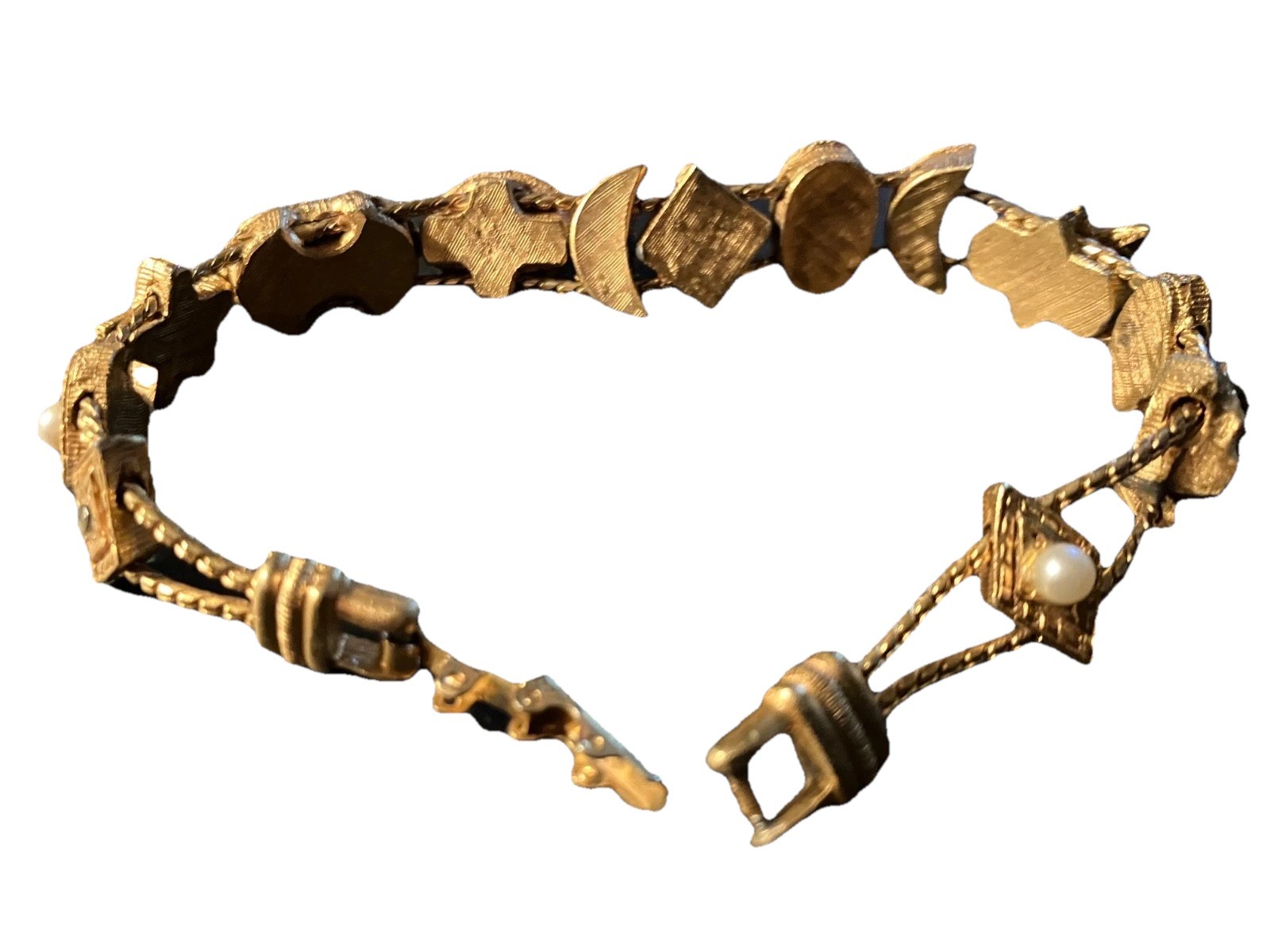 Vintage Gold tone Victorian Revival Cabochon Star Fly Slider Bracelet