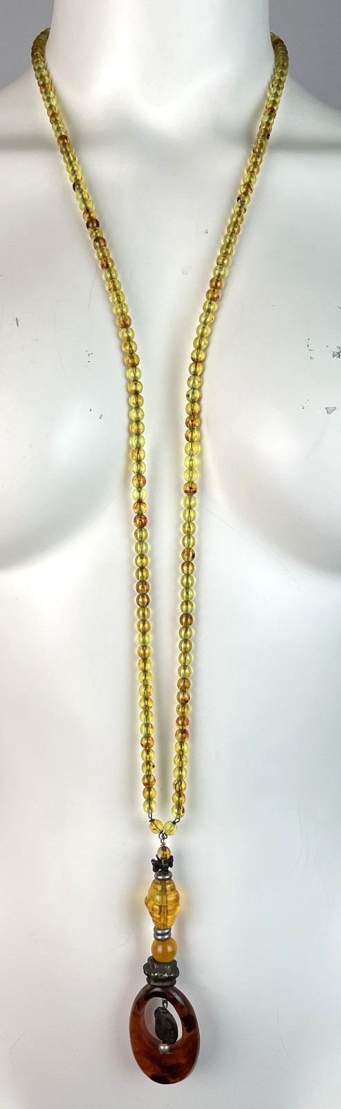 VTG. Giorgio Armani Amber Resin Metal Beaded LONG Pendant Necklace 39″