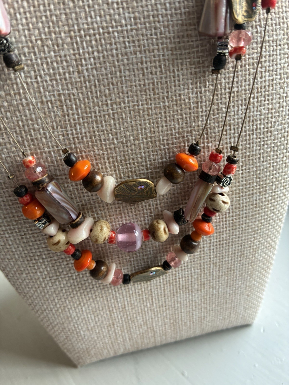 Vintage Coldwater Creek Colorful Beaded Necklace 3 Strand