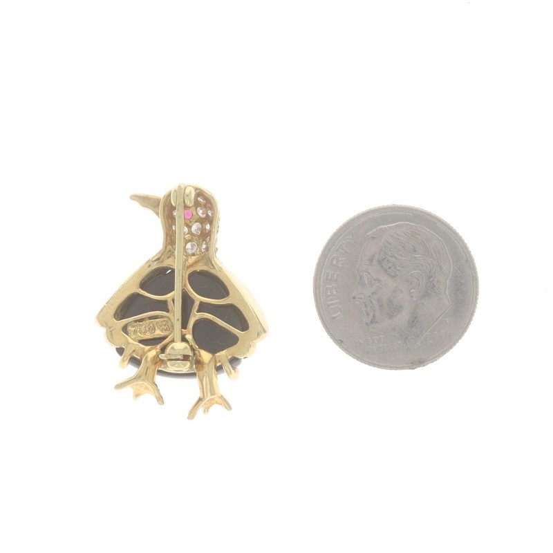 Hammerman Bros Onyx Dia Ruby Vintage Penguin Brooch – Yellow Gold 18k .35ctw Pin