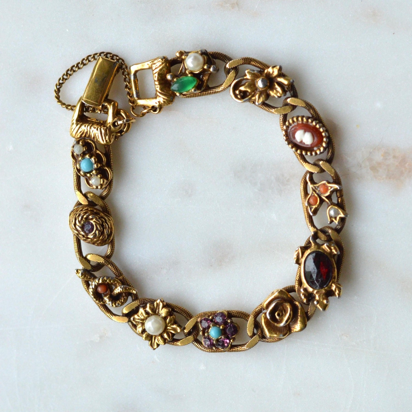 Vintage Signed Goldette N.Y. Victorian Revival Slide Bracelet