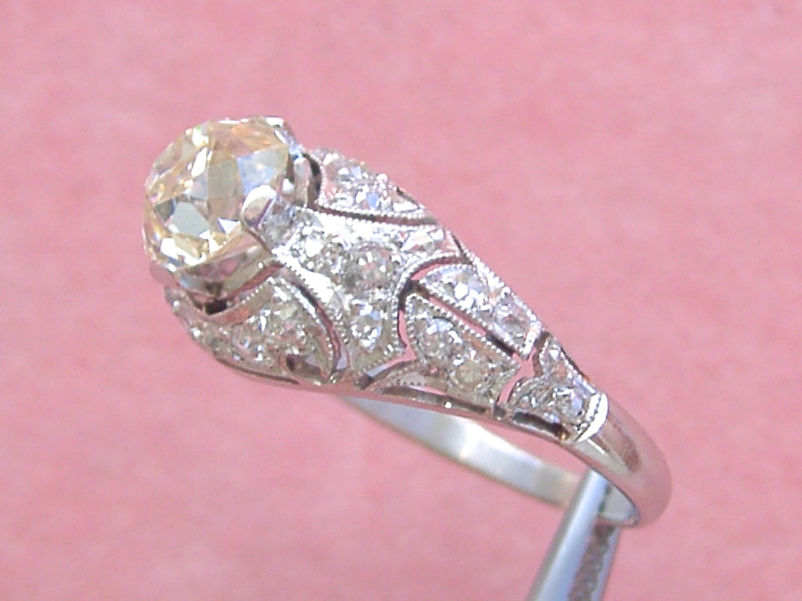 ANTIQUE ART DECO 1.52ct YELLOW EURO DIAMOND PLATINUM ENGAGEMENT RING 1930 sz 6.5
