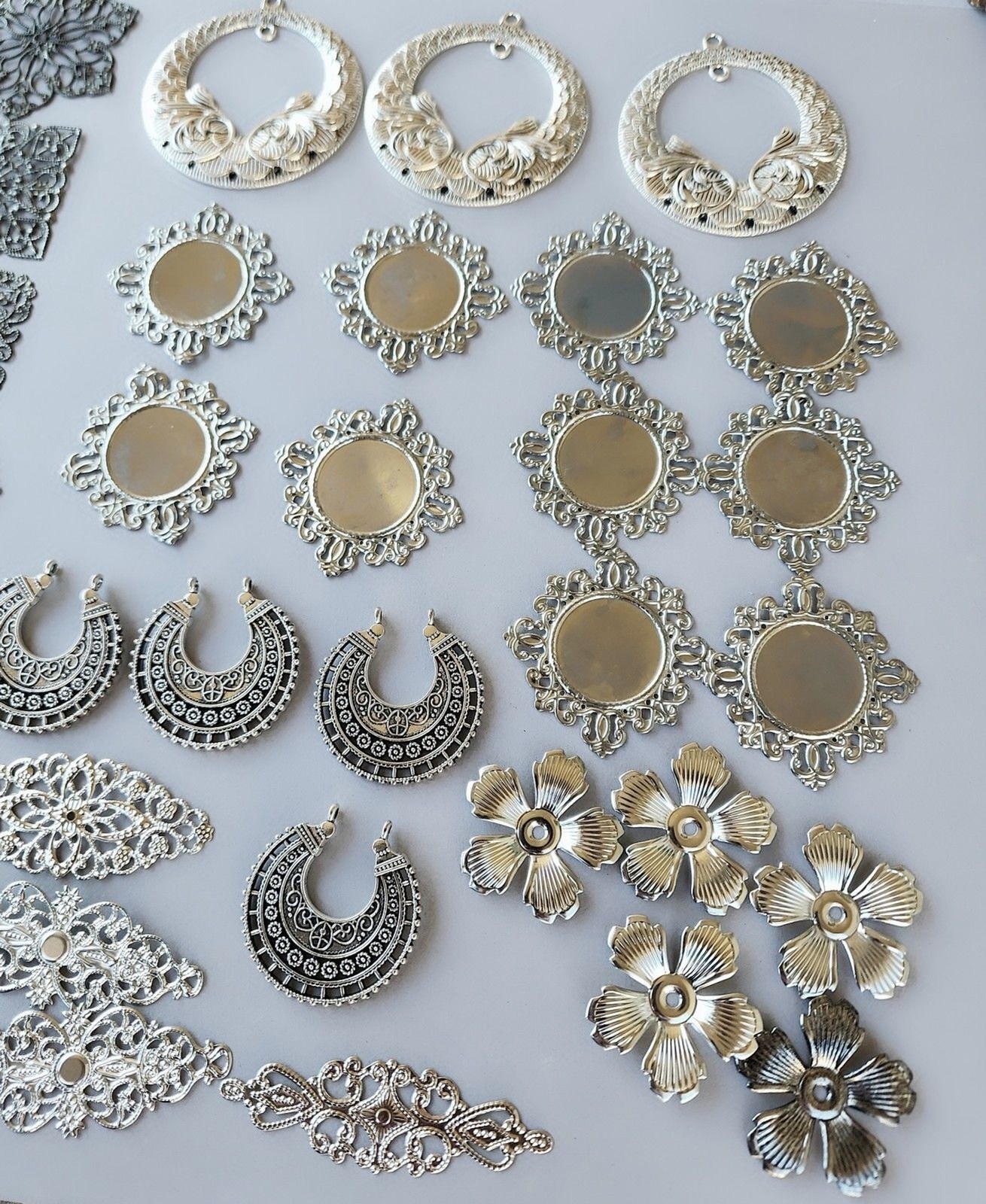 Lot Vtg Art Nouveau Art Deco Filigree Stampings Brass Silver Jewelry Supplies