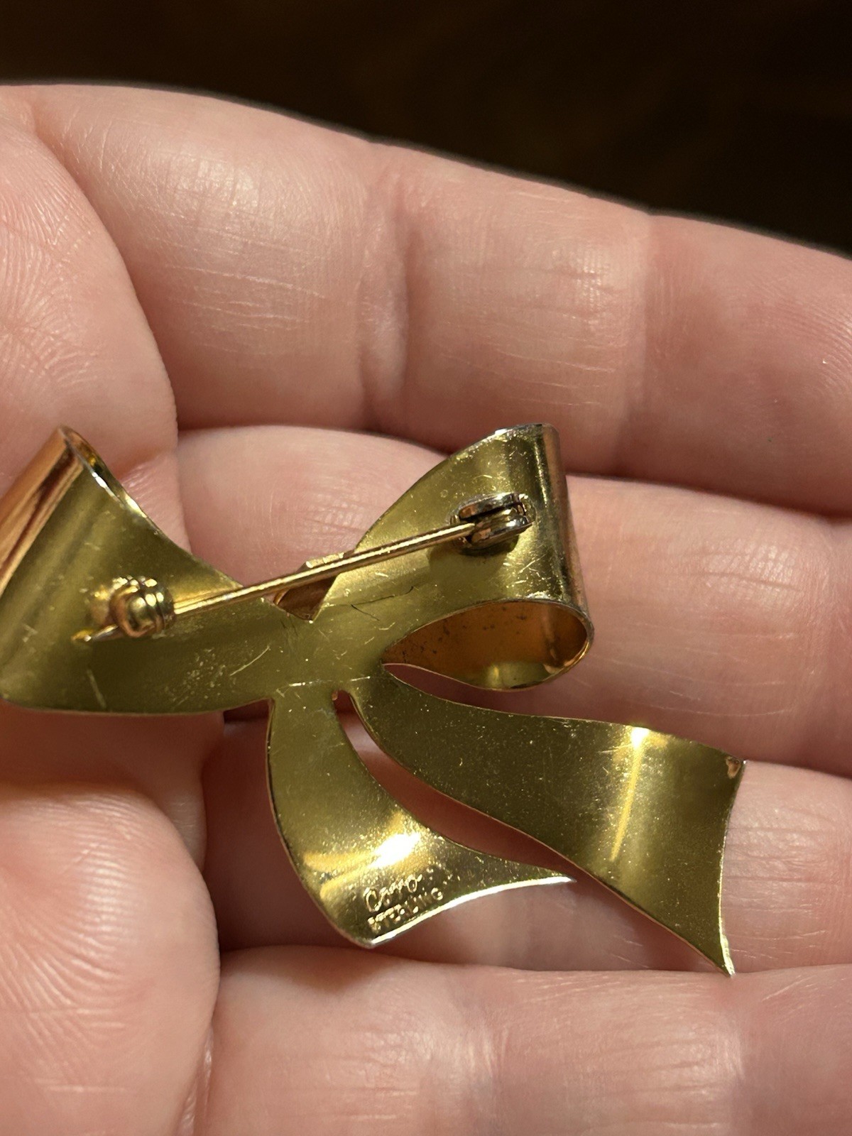 Coro Sterling Metal Gold Bow Jewelry Pin Brooch Vintage