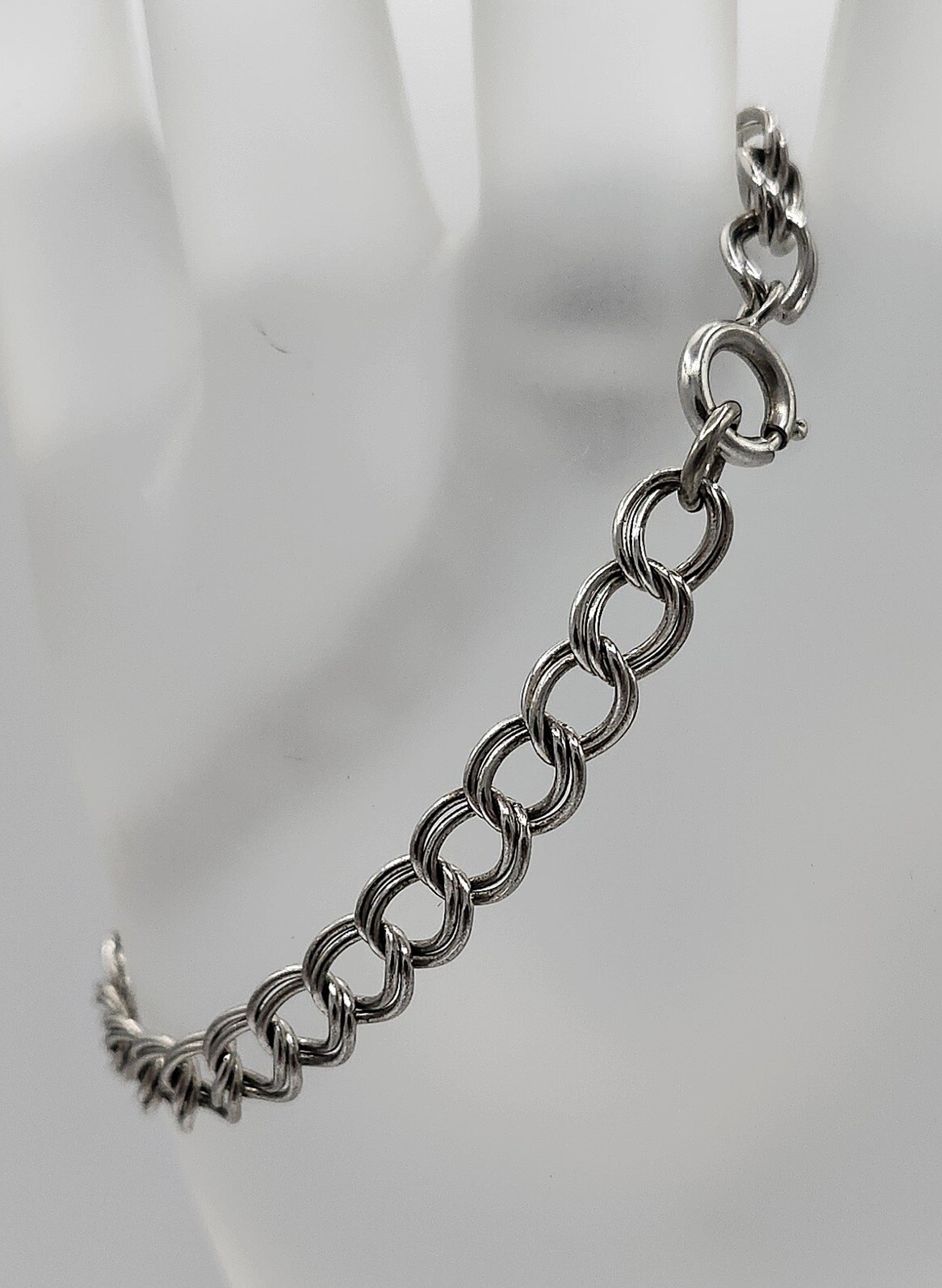 Vintage Danecraft Sterling Silver Double Link Starter Charm Bracelet 7 & 3/4″