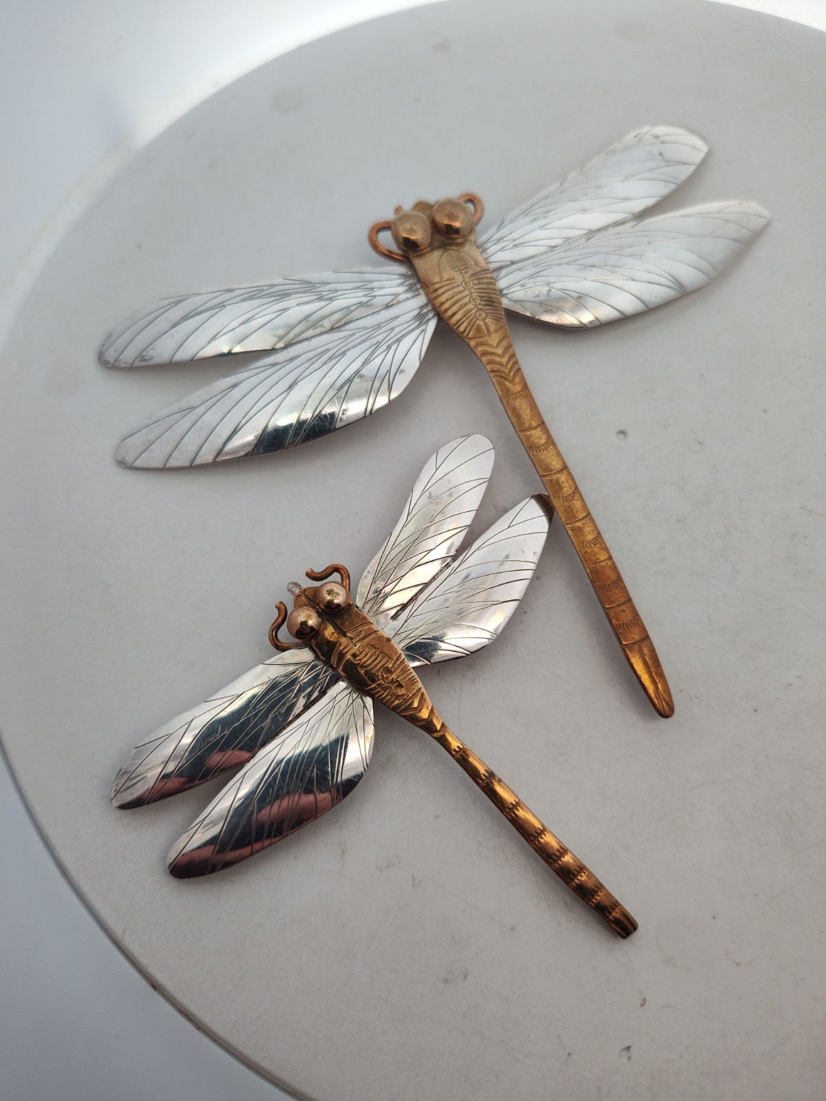 Lot of 2 “Courtney” Sterling Silver Hand Crafted Dragonfly Pins w/ Brass Bodies