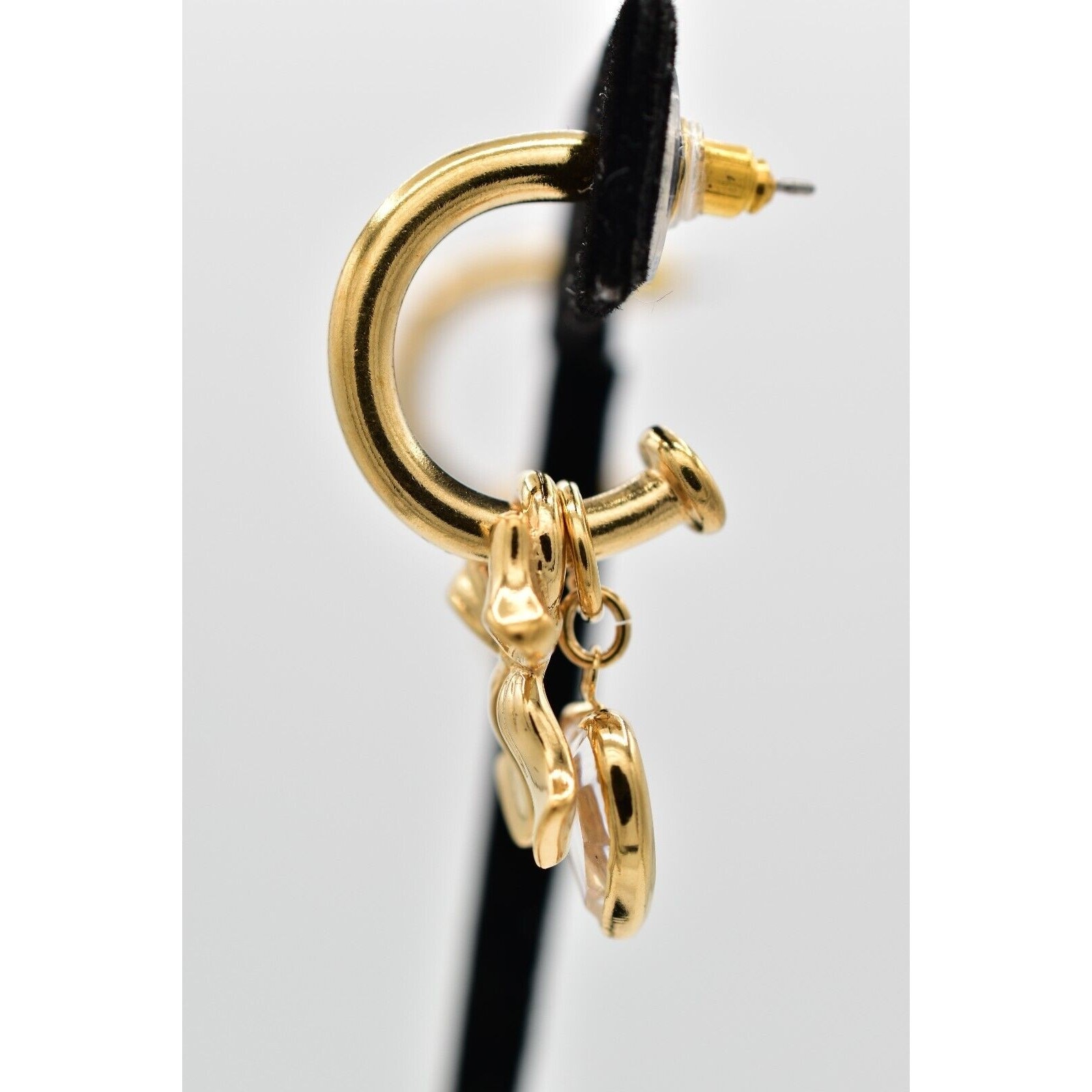 Vintage Hoop Charm Earrings Bow Crystal Bezel Heart Dangle Drop 1990s BinW
