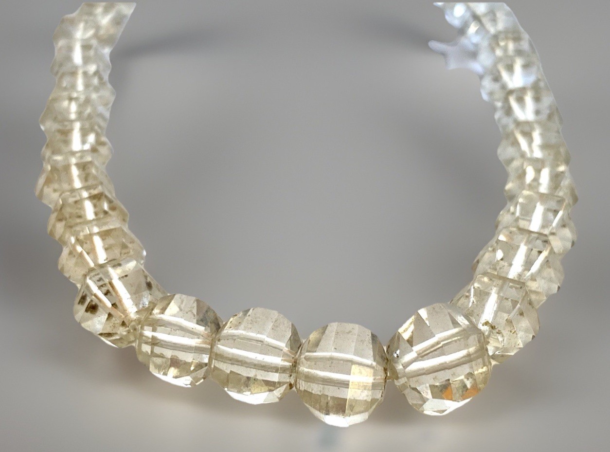 Antique Graduated Clear Unique Faceted Crystal Beaded Necklace, 13″Long