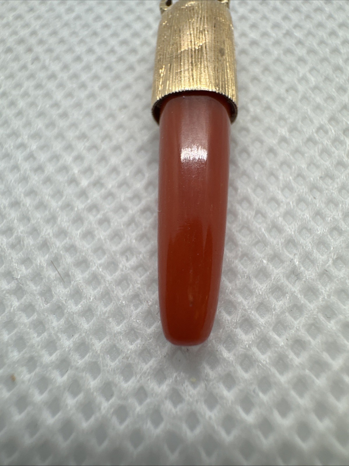 Victorian 14k Yellow Gold Red Coral Horn Charm Pendant 2g Vintage, Antique, Rare