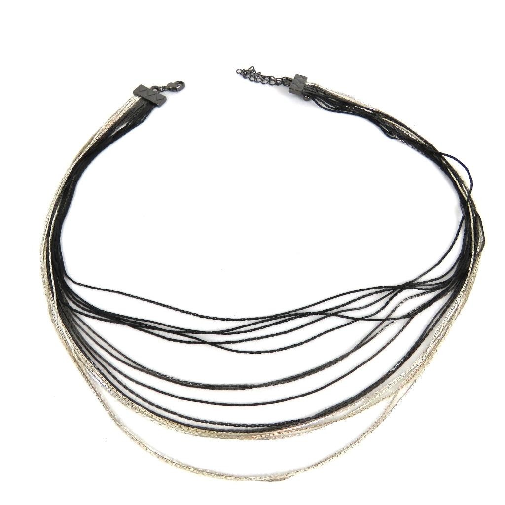 Multi Strand Dark Metal Chain Necklace Black and Silver Tone Fashion Jewelry