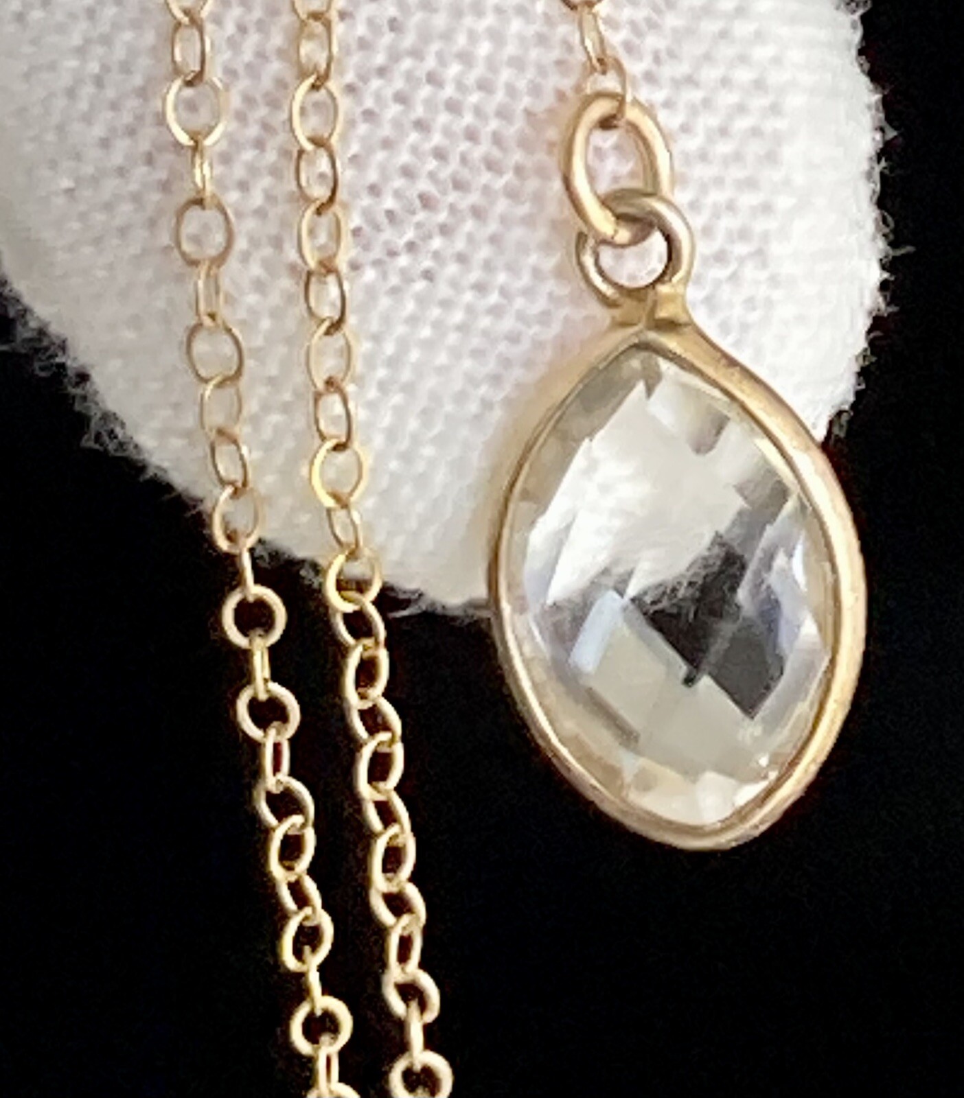 14k Yellow Gold Filled Quartz Pendant Chain Necklace Y Drop 15in plus 4in Drop