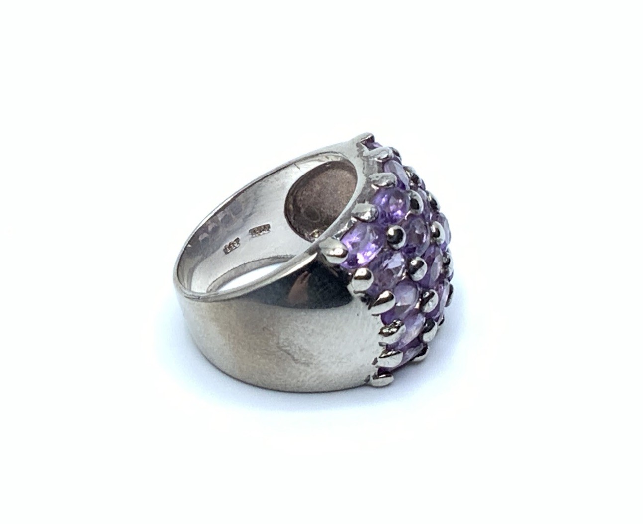 DBJ 925 Sterling Silver Rhodium Amethyst 5 Row Wide Cigar Band Ring ~ Sz. 8