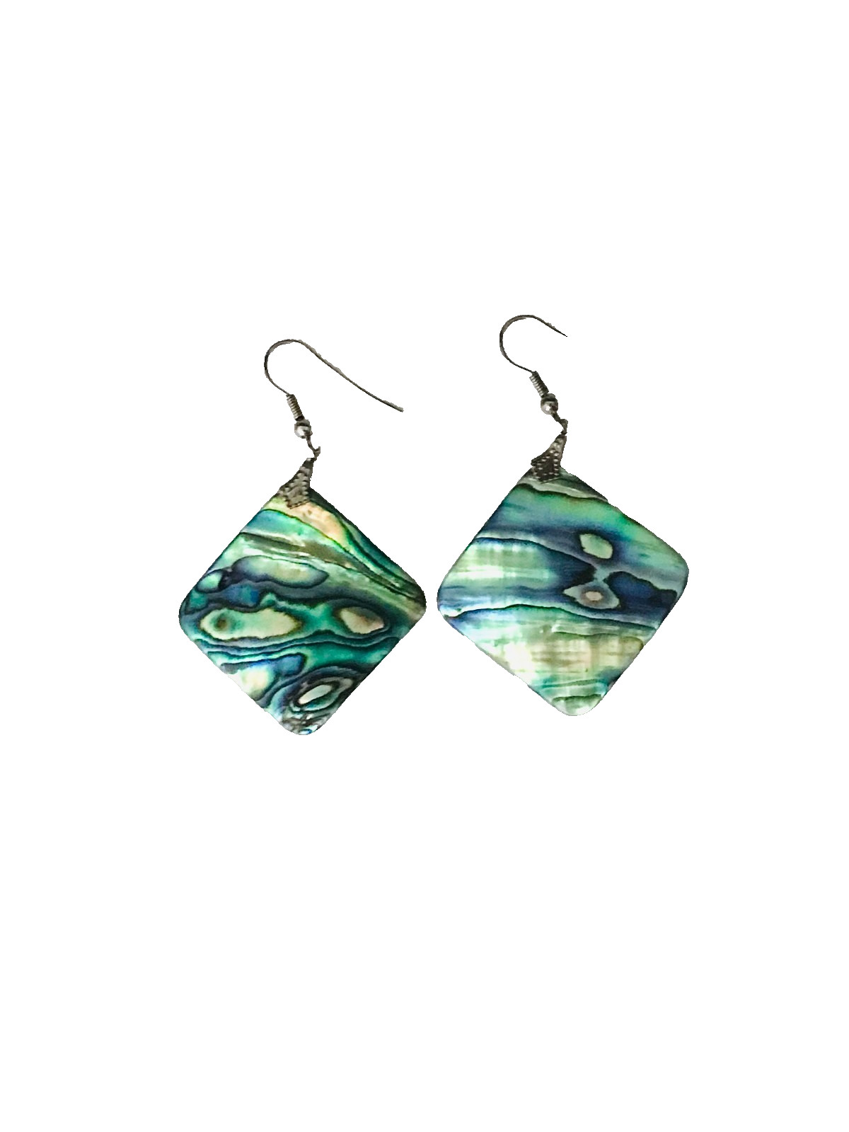 Hawaiian Paua Abalone Earrings Silver Hooks Dangle Natural Green Blue Iridescent