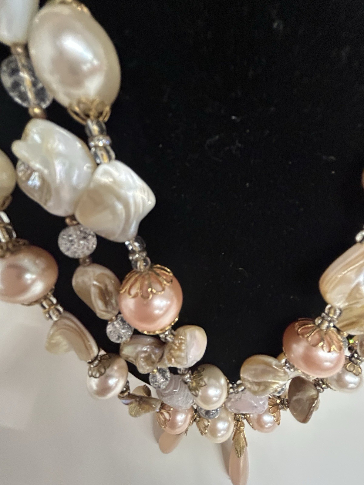 Early Miriam Haskell Large Multi strand Faux Pearl Drop Necklace. So Stunning