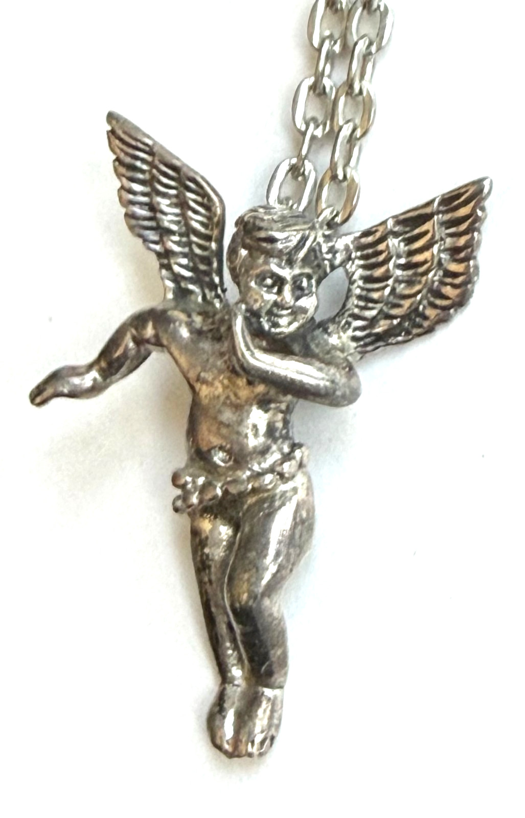 STUNNING VINTAGE 925 SILVER HEAVENLY ANGEL 1 1/4″ PENDANT NECKLASS ON 20″ CHAIN