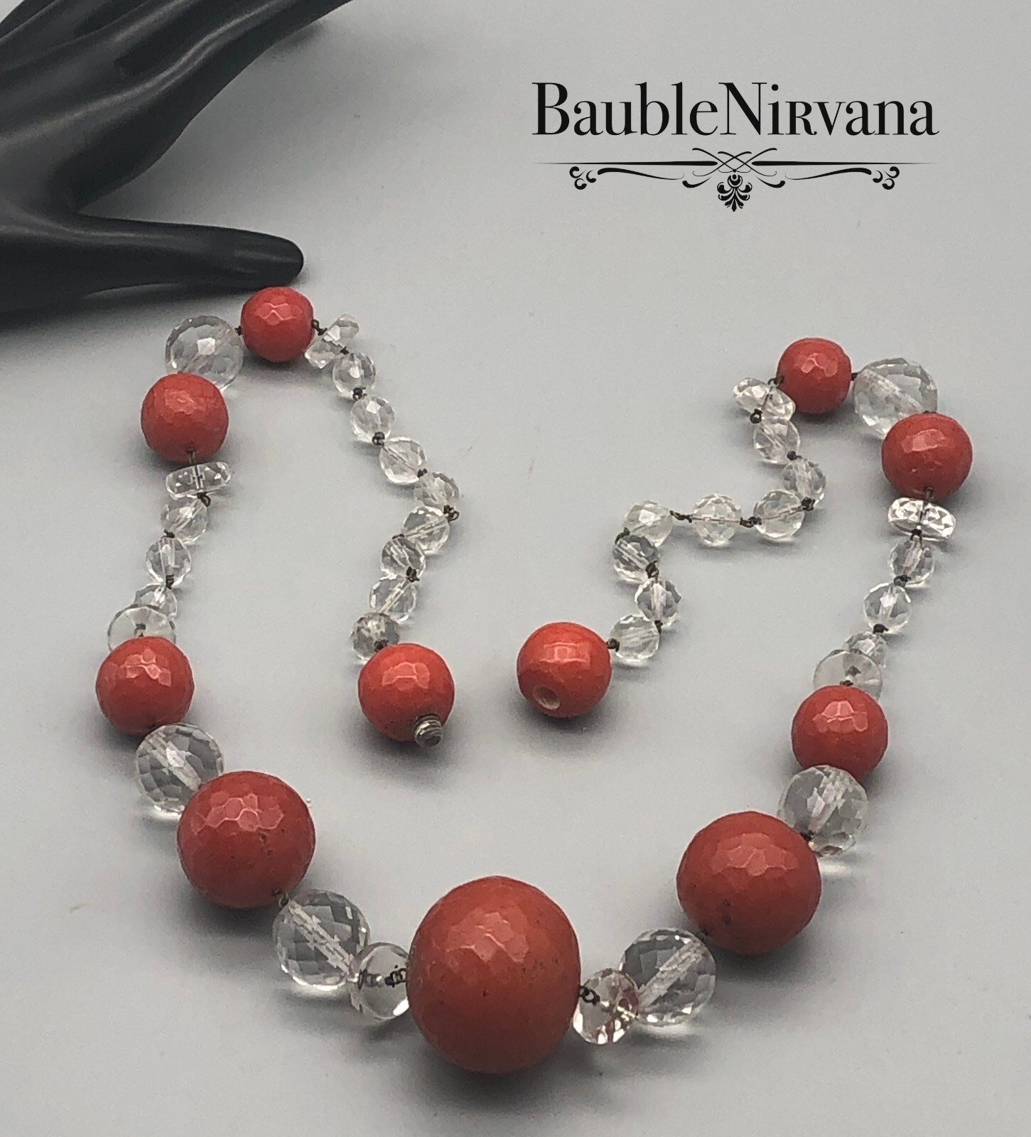 Vintage 1980s Super Chunky Graduated Crystal Clear&Lucite Burnt Orange Necklace