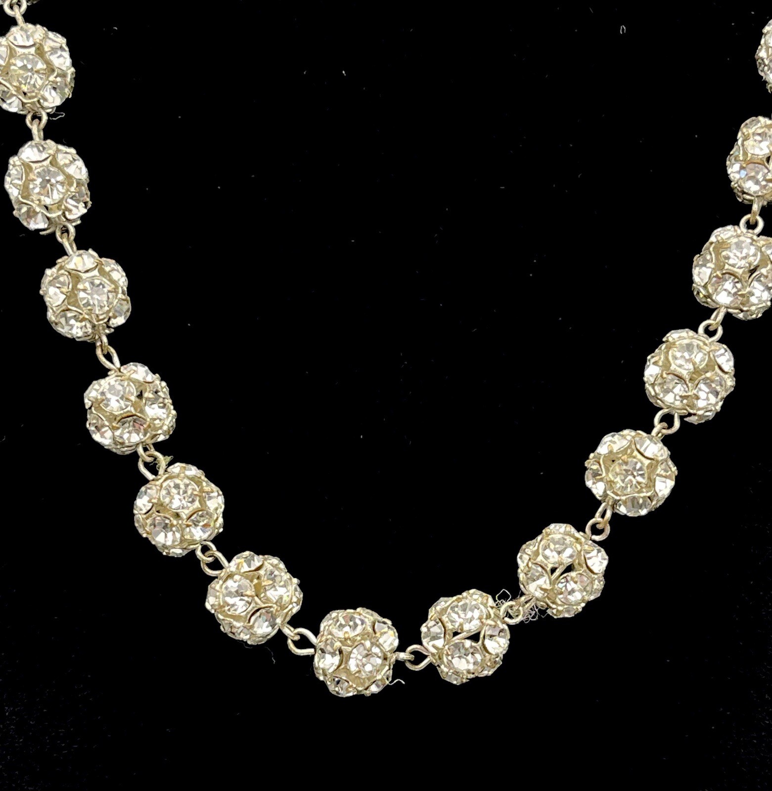Vintage Clear Rhinestones 6mm Spheres 14” to 17.5” Adjustable Choker Necklace