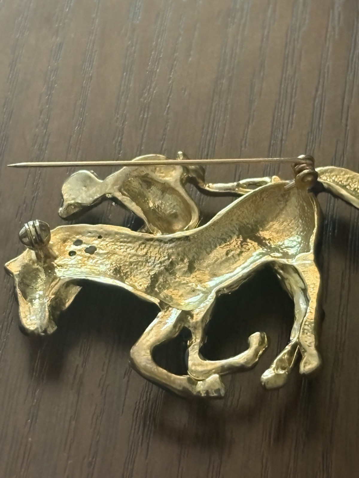 Vintage Horse Riding Brooch Equestrian Rhinestones Enamel figural 2.5”￼