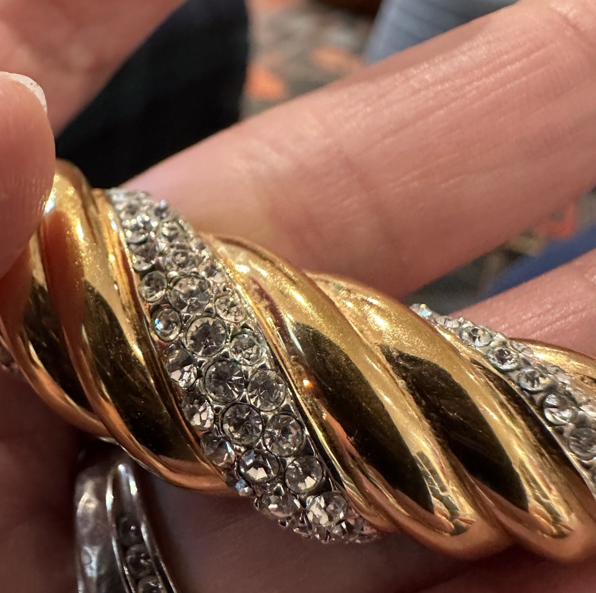 Vintage Swarovski Diamanté Ribbed Ribbon Gold Plated Runway Collar/Mob Wife/Glam