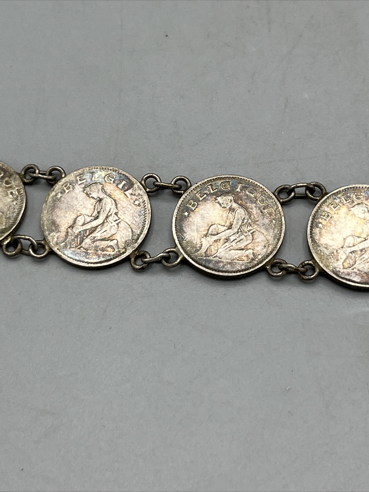 Belgian Silver Coin Bracelet Org Belgium Currency Hook Clasp 7″ Vintage